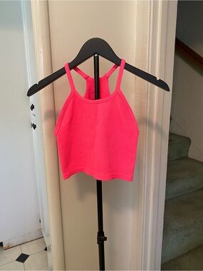 Free People Neon Pink Ribbed Halter Crop, size M